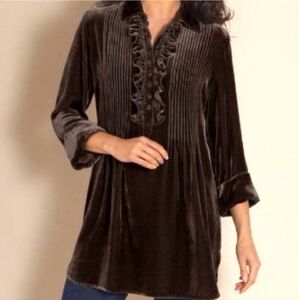 Soft Brown Velvet Verona Ruffled Tunic Top Size M